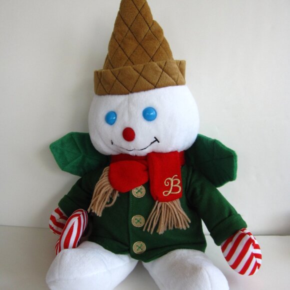 Vintage 2014 Mr Bingle Plush Snowman Christmas Green Jacket New Orleans Icon 23"